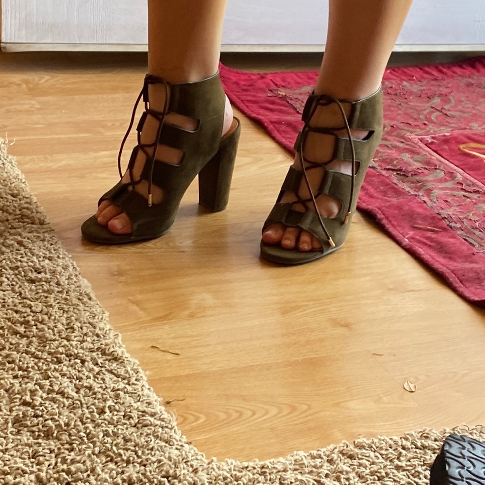 Green strappy heels